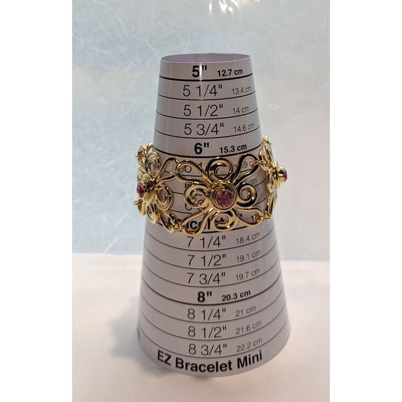 Abstract Gold Tone Flower Bracelet with Pink Center Stone Avon - Picture 2 of 11